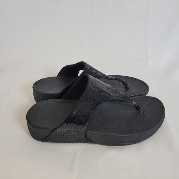 FitFlop Lulus Black Sequin Flip Flops Sandals Size 10 Women's Fitness Beach Walk - Picture 3 of 9